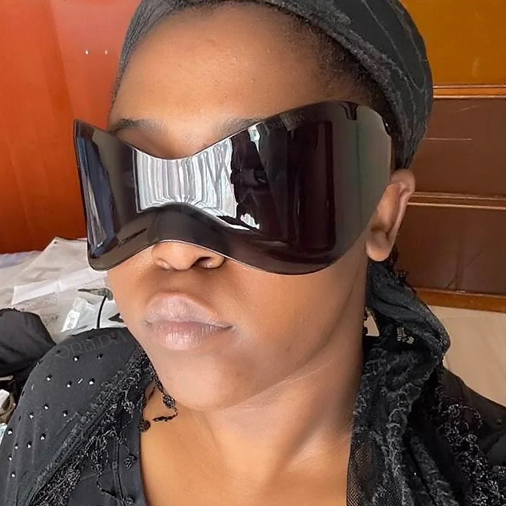 Futuristic Shield Sunglasses Oversized Wrap Luxury Dark Black Lens Hip Hop Gafas